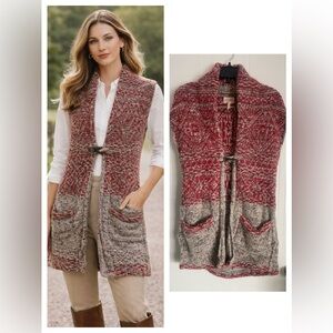 Wilfred Wool Blend Long Knit Vest XS Red Gray Toggle Heritage Layering